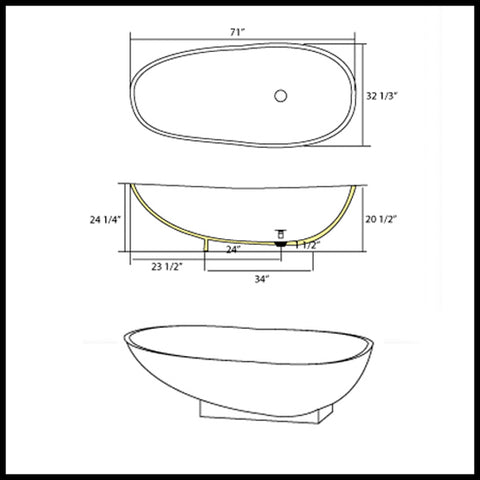 Image of 71 Inch Cultured Marble Pedestal Bathtub CM01