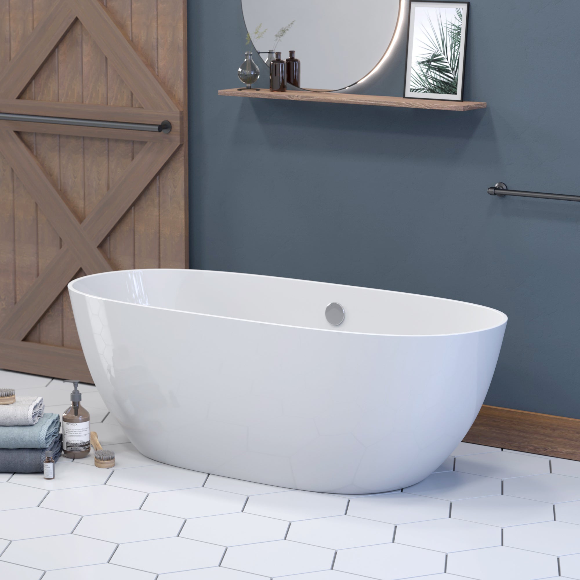 63 Inch Engineered Stone Freestanding Double Ended Tub ES-FSDE63-CP