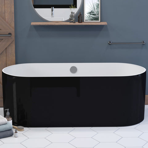 Image of Black and White 71 Inch Engineered Stone FreeStanding Double Ended Soaking Tub ES-FSDE71-B-CP