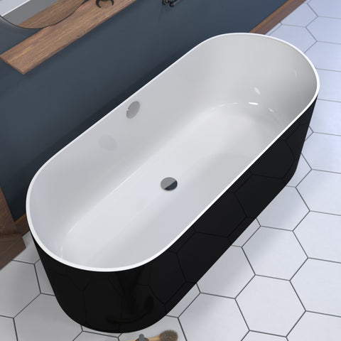 Image of Black and White 71 Inch Engineered Stone FreeStanding Double Ended Soaking Tub ES-FSDE71-B-CP