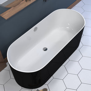 Black and White 71 Inch Engineered Stone FreeStanding Double Ended Soaking Tub ES-FSDE71-B-CP