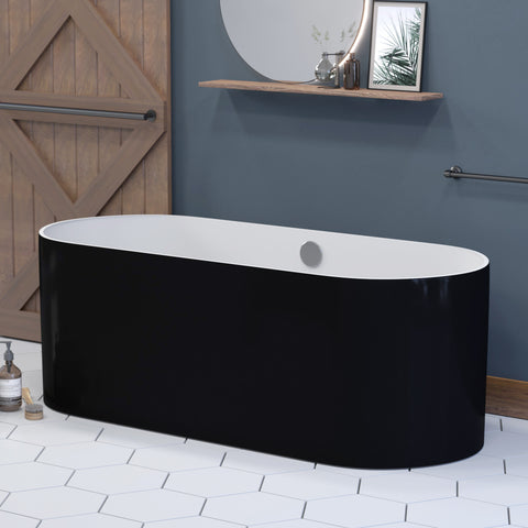 Image of Black and White 71 Inch Engineered Stone FreeStanding Double Ended Soaking Tub ES-FSDE71-B-CP