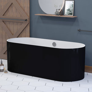 Black and White 71 Inch Engineered Stone FreeStanding Double Ended Soaking Tub ES-FSDE71-B-CP