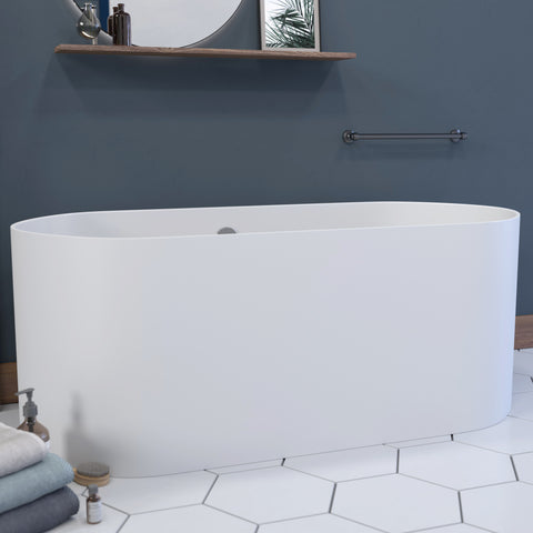 Image of Matte White 71 Inch Engineered Stone Freestanding Double Ended Bathtub ES-FSDE71-MW-CP