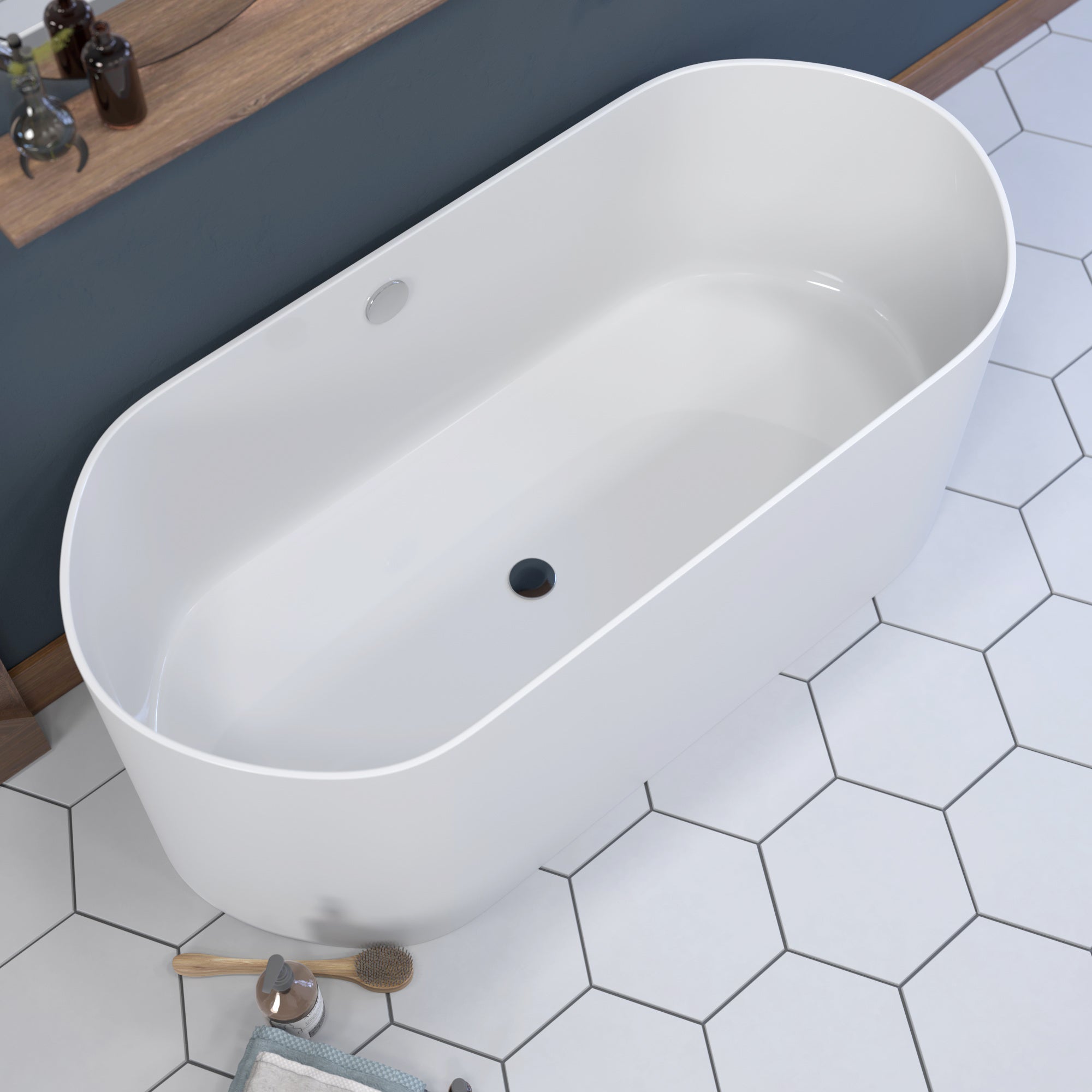 Matte White 71 Inch Engineered Stone Freestanding Double Ended Bathtub ES-FSDE71-MW-CP