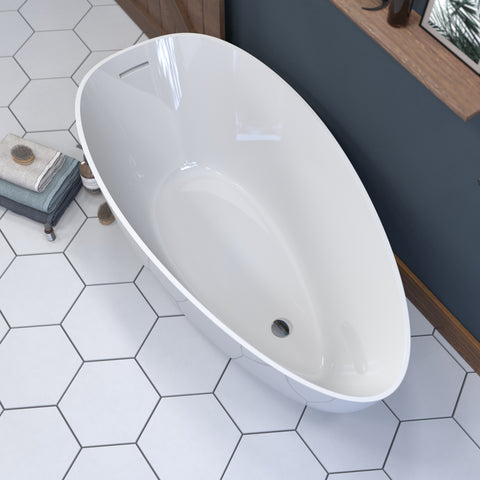 Image of 62 Inch Engineered Stone FreeStanding Double Ended Oval Tub ES-FSDEO62-CP