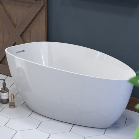 Image of 62 Inch Engineered Stone FreeStanding Double Ended Oval Tub ES-FSDEO62-CP