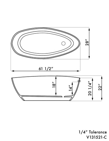 Image of 62 Inch Engineered Stone FreeStanding Double Ended Oval Tub ES-FSDEO62-CP