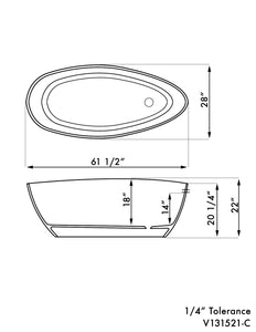 62 Inch Engineered Stone FreeStanding Double Ended Oval Tub ES-FSDEO62-CP