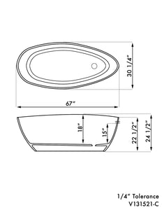 67 Inch Engineered Stone FreeStanding Double Ended Oval Soaking Tub ES-FSDEO67