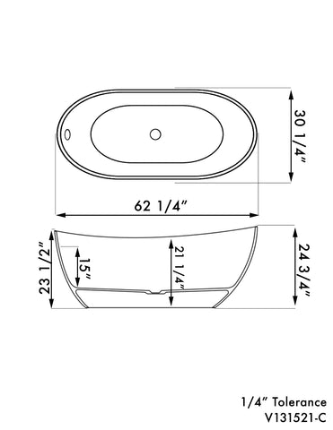 Image of 62 Inch Engineered Stone Freestanding Double Slipper Soaking Tub ES-FSDES62-CP