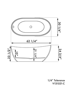 62 Inch Engineered Stone Freestanding Double Slipper Soaking Tub ES-FSDES62-CP