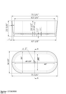 Black and White 71 Inch Engineered Stone FreeStanding Double Ended Soaking Tub ES-FSDE71-B-CP