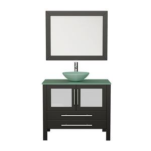 36" Espresso Vanity Set w/ Freestanding Solid Wood, Glass Top, & Single Vessel Sink, Cambridge Plumbing 8111-B