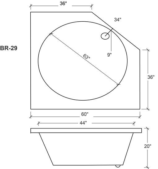 American Acrylic 60" x 60" Corner Round Bathtub BR-29