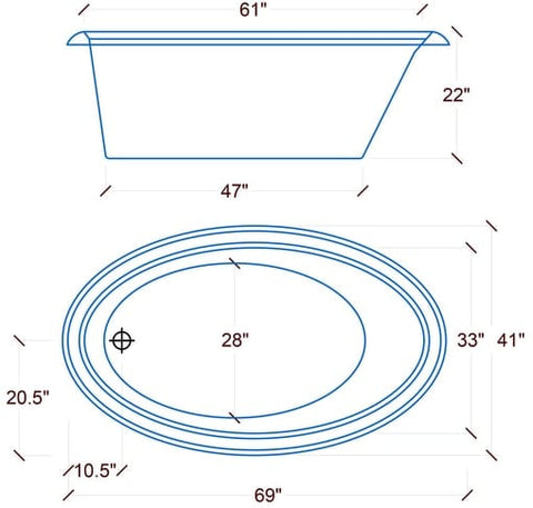 Image of American Acrylic 41" x 69" Oval Drop In Bathtub BR-40