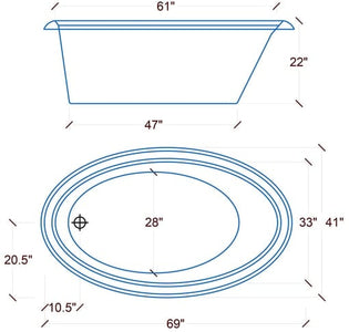 American Acrylic 41" x 69" Oval Drop In Bathtub BR-40