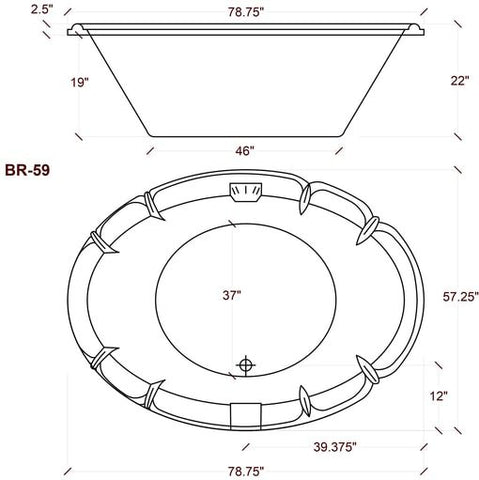 Image of American Acrylic 58" x 79" Oval Drop In Bathtub BR-59