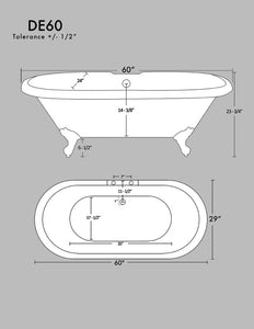 60 X 29 Inch Cast Iron Double Ended Clawfoot Tub with English Telephone Style Faucet Complete Plumbing Package DE60-684D-PKG-7DH